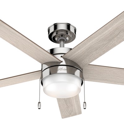 Hunter Fan Co Hunter 52 inch Claudette Polished Nickel Ceiling Fan with LED Light Kit and Pull Chain Brushed Nickel/Chrome