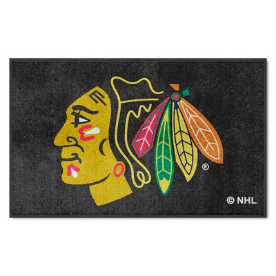 Fan Mats  LLC Chicago Blackhawks 4x6 Logo Mat Landscape Black