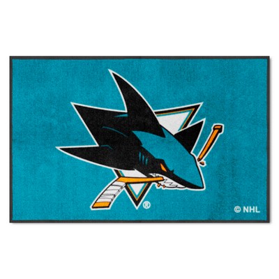 Fan Mats  LLC San Jose Sharks 4x6 Logo Mat Landscape Teal