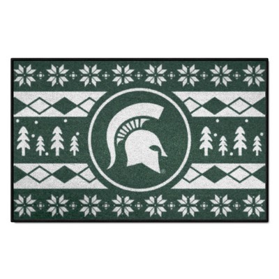 Fan Mats  LLC Michigan State Spartans Starter Mat Holiday Sweater Green