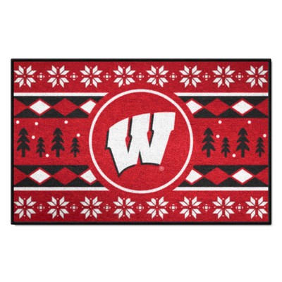 Fan Mats  LLC Wisconsin Badgers Starter Mat Holiday Sweater Red