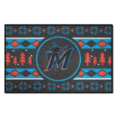 Fan Mats  LLC Miami Marlins Starter Mat Holiday Sweater Black