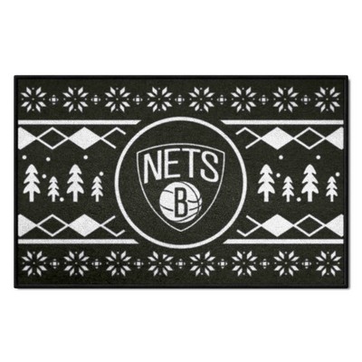 Fan Mats  LLC Brooklyn Nets Starter Mat Holiday Sweater Black