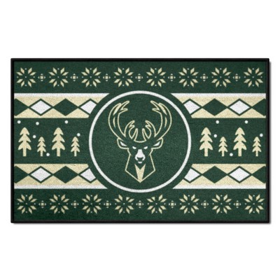 Fan Mats  LLC Milwaukee Bucks Starter Mat Holiday Sweater Green