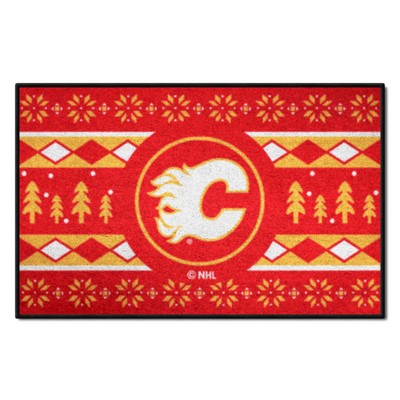 Fan Mats  LLC Calgary Flames Starter Mat Holiday Sweater Red