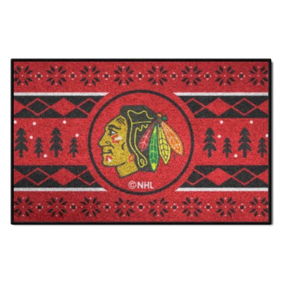 Fan Mats  LLC Chicago Blackhawks Starter Mat Holiday Sweater Black