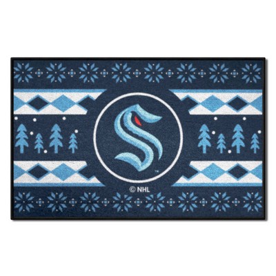 Fan Mats  LLC Seattle Kraken Starter Mat Holiday Sweater Deep Sea Blue