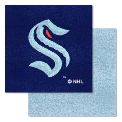 Fan Mats  LLC Seattle Kraken Team Carpet Tiles Light Blue