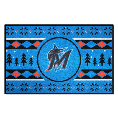 Fan Mats  LLC Miami Marlins Starter Mat Holiday Sweater Blue