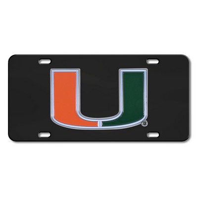 Fan Mats  LLC Miami Hurricanes Black Diecast License Plate Black