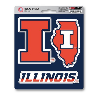 Fan Mats  LLC Illinois Illini Decal 3-pk Blue & Orange