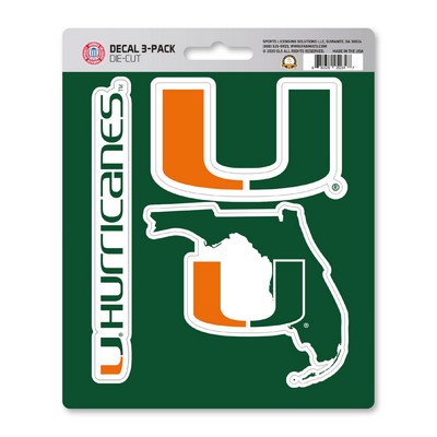 Fan Mats  LLC Miami Hurricanes Decal 3-pk Green