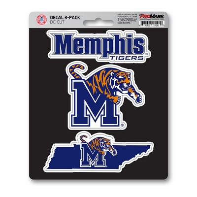 Fan Mats  LLC Memphis Tigers Decal 3-pk Blue & Orange