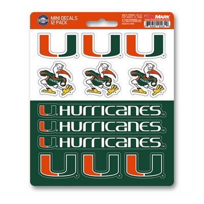 Fan Mats  LLC Miami Hurricanes Mini Decal 12-pk Green & Orange