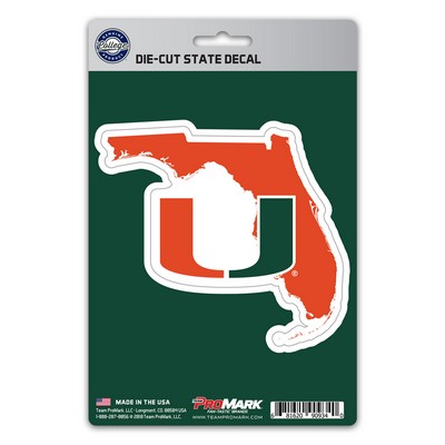 Fan Mats  LLC Miami Hurricanes State Shape Decal Green & Orange