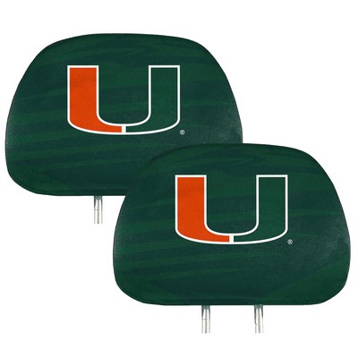 Fan Mats  LLC Miami Hurricanes Printed Headrest Cover Green & Orange