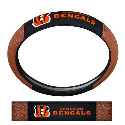 Fan Mats  LLC Cincinnati Bengals Sports Grip Steering Wheel Cover Tan & Black