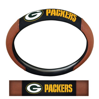 Fan Mats  LLC Green Bay Packers Sports Grip Steering Wheel Cover Tan & Black