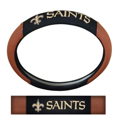 Fan Mats  LLC New Orleans Saints Sports Grip Steering Wheel Cover Tan & Black