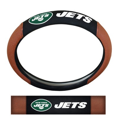 Fan Mats  LLC New York Jets Sports Grip Steering Wheel Cover Tan & Black