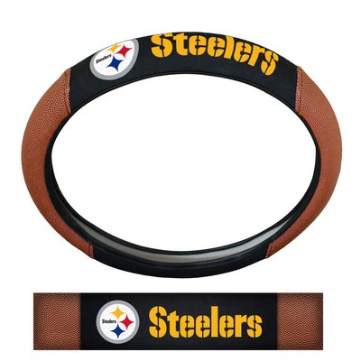 Fan Mats  LLC Pittsburgh Steelers Sports Grip Steering Wheel Cover Tan & Black