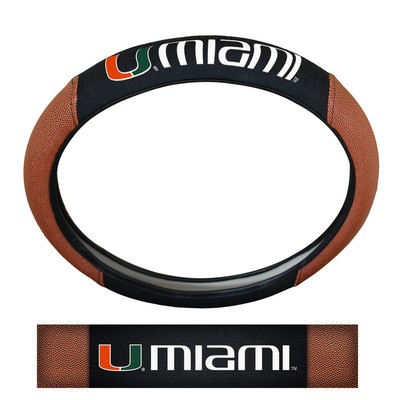 Fan Mats  LLC Miami Hurricanes Sports Grip Steering Wheel Cover Tan & Black