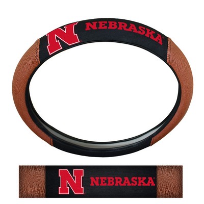 Fan Mats  LLC Nebraska Cornhuskers Sports Grip Steering Wheel Cover Tan & Black