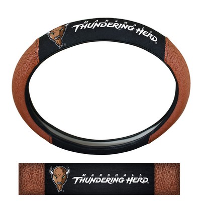 Fan Mats  LLC Marshall Thundering Herd Sports Grip Steering Wheel Cover Tan & Black