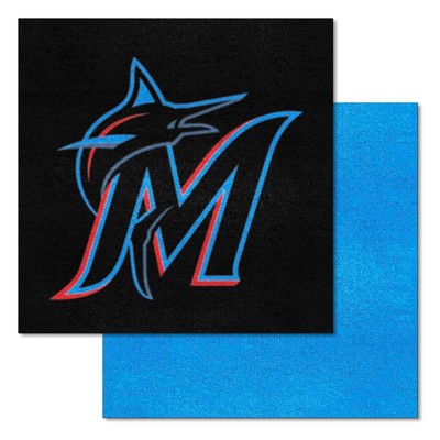 Fan Mats  LLC Miami Marlins Team Carpet Tiles Black