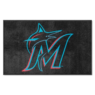 Fan Mats  LLC Miami Marlins 4x6 Logo Mat Landscape Black