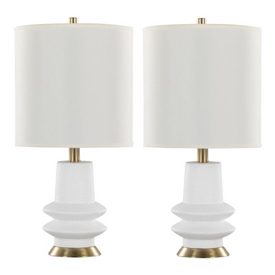 Lumisource Lloyd 26in Polyresin Table Lamp  - Set of 2 Sanded Matte White Polyresin