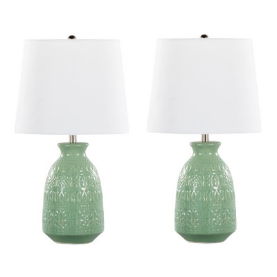 Lumisource Claudia 20in Ceramic Accent Lamp - Set of 2 Sage Green Ceramic