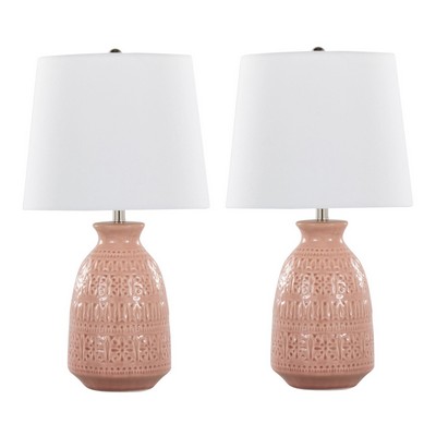 Lumisource Claudia 20in Ceramic Accent Lamp - Set of 2 Rose Tan Ceramic