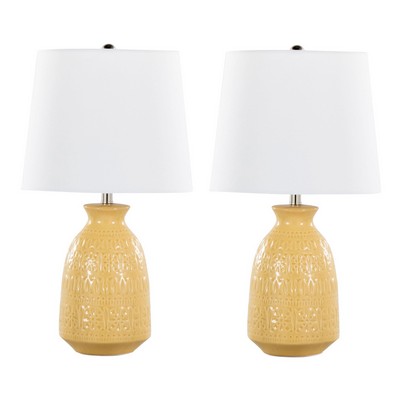 Lumisource Claudia 20in Ceramic Accent Lamp - Set of 2 Misted Yellow Ceramic