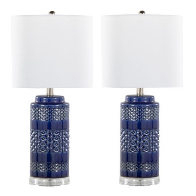 Lumisource Casa 21in Ceramic Table Lamp - Set of 2 Glossy Navy Ceramic