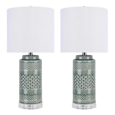 Lumisource Casa 21in Ceramic Table Lamp - Set of 2 Sage Green Crackle Ceramic