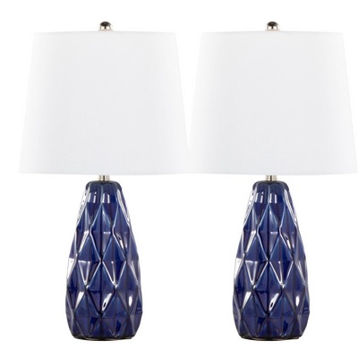 Lumisource Hex 20in Ceramic Accent Lamp - Set of 2 Estate Blue Ceramic