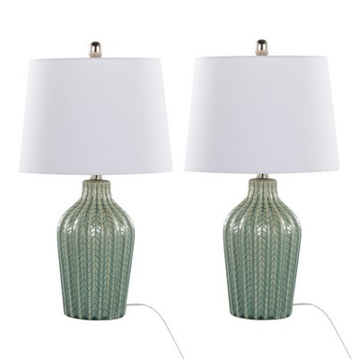 Lumisource Rockwell 23in Ceramic Table Lamp - Set of 2 Sage Crackle Ceramic