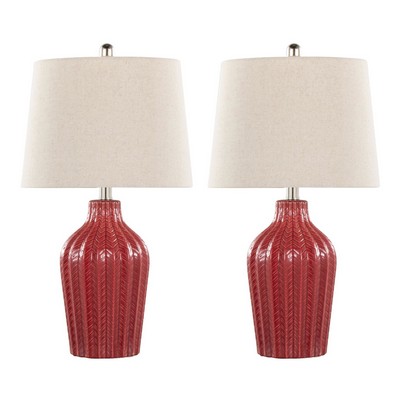 Lumisource Rockwell 23in Ceramic Table Lamp - Set of 2 Glossy Brick Red Ceramic