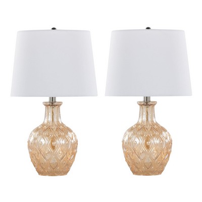 Lumisource Gloria Round 20in Glass Accent Lamp - Set of 2 Clear Champagne Lustre Glass