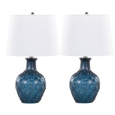 Lumisource Gloria Round 20in Glass Accent Lamp - Set of 2 Dark Moroccan Blue Glass