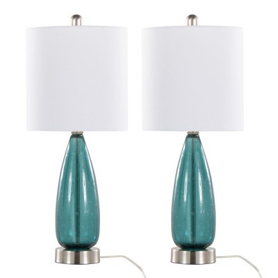 Lumisource Bottega 22in Glass Accent Lamp - Set of 2 Sapphire Blue Seeded Glass