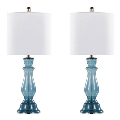 Lumisource Bishop 25in Glass Table Lamp - Set of 2 Clear Angel Blue Seeded Glass