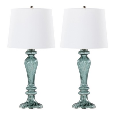 Lumisource Windsor 25in Glass Table Lamp - Set of 2 Clear Turquoise Glass