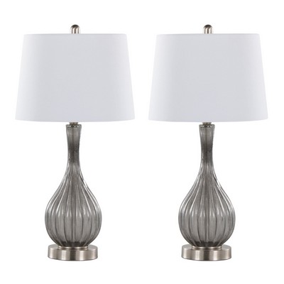 Lumisource Jenny 27in Glass Table Lamp - Set of 2 Clear Smokey Crackle Glass