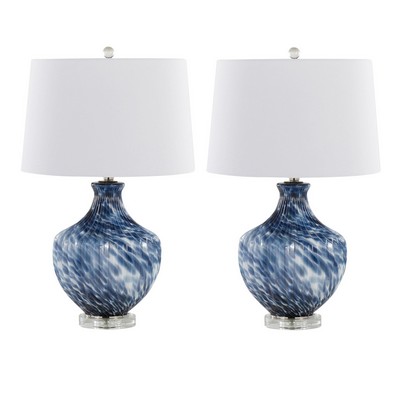 Lumisource Lotus 27in Glass Table Lamp - Set of 2 Waved True Navy And Gold Glass