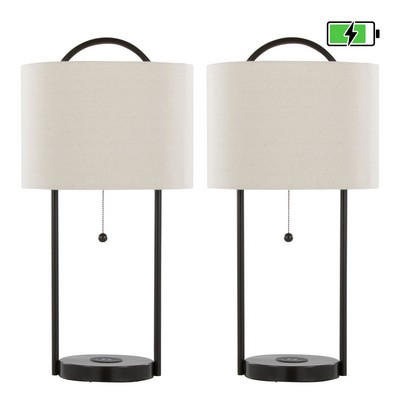 Lumisource Porto 28in Metal Table Lamp with Wireless Charging - Set of 2 Oil Bronze