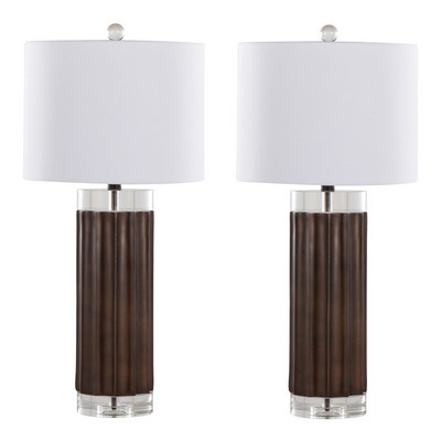 Lumisource Cylinder Fluted 29.25in Polyresin Table Lamp - Set of 2 Brown Lustre Polyresin