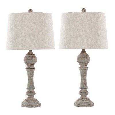 Lumisource Winston 32in Poly Table Lamp - Set of 2 Reclaimed Grey Polyresin