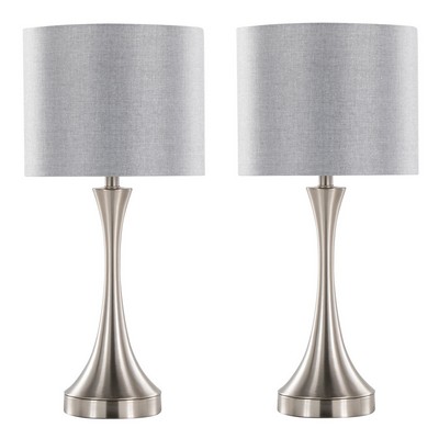 Lumisource Lenuxe 25in Metal Table Lamp With USB - Set of 2 Brushed Nickel